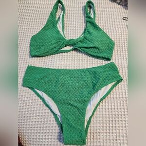Green Textured Bikini Set